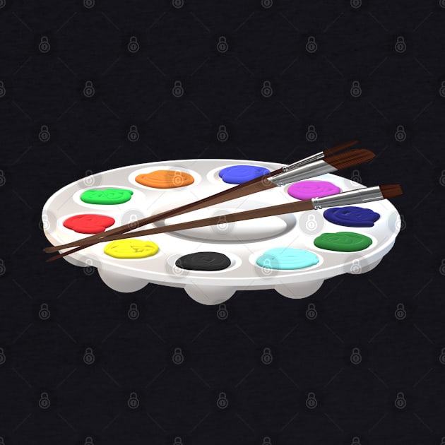 Round Artist Palette with Paints and Paint Brushes by Art By LM Designs 